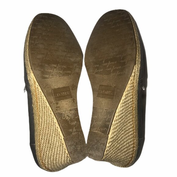 Toms Canvas Peep Espadrille Wedges Womens 7.5 Gray Work Dance Wedding - Picture 8 of 9